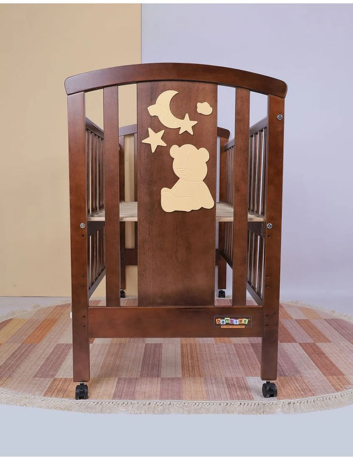 Wooden Cot Dark Brown - Bear Theme