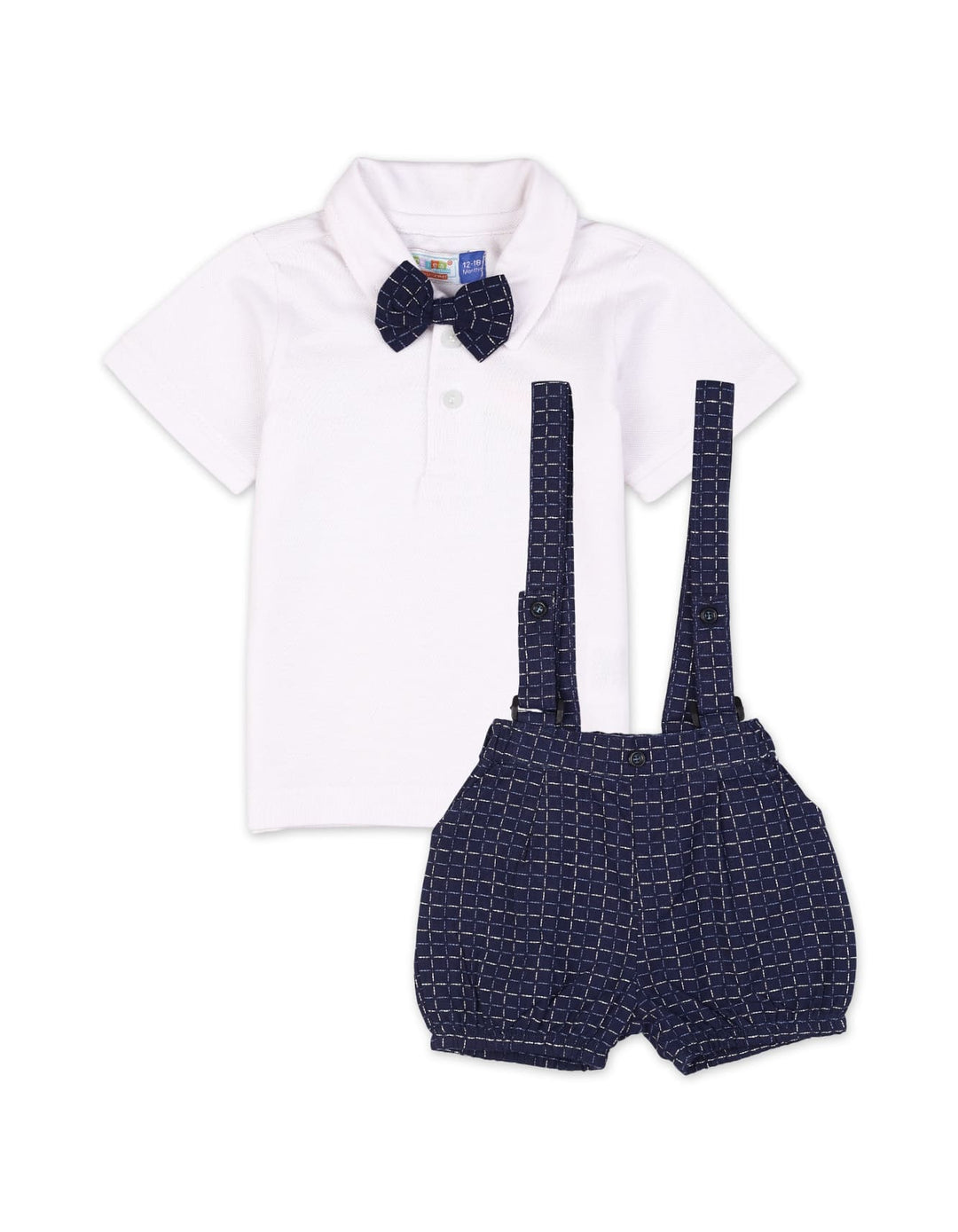 Baby Boys Dungaree Romper Bambies White and Navy at Zubaidas