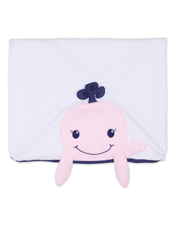 Baby Girl Bath Towel Hooded Whale Pink and White at Zubaidas Online Pakistan