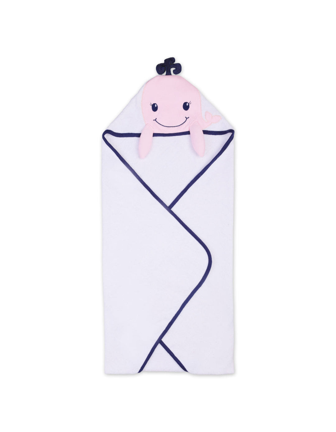 Baby Girl Bath Towel Hooded Whale Pink and White at Zubaidas