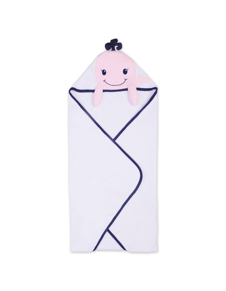 Baby Girl Bath Towel Hooded Whale Pink and White at Zubaidas