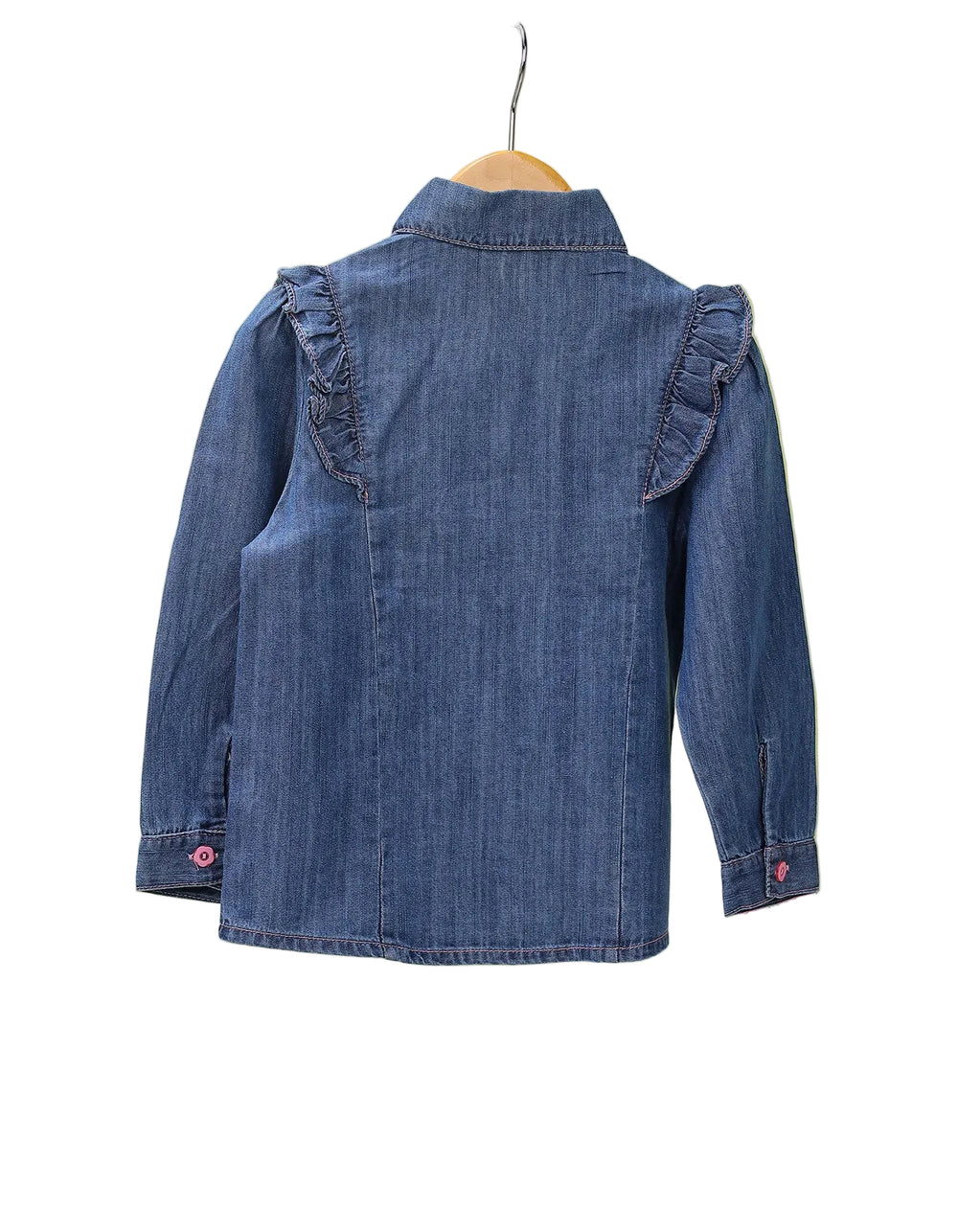 Baby Girls Denim Shirt Bambies Ruffle Shoulder at Zubaidas