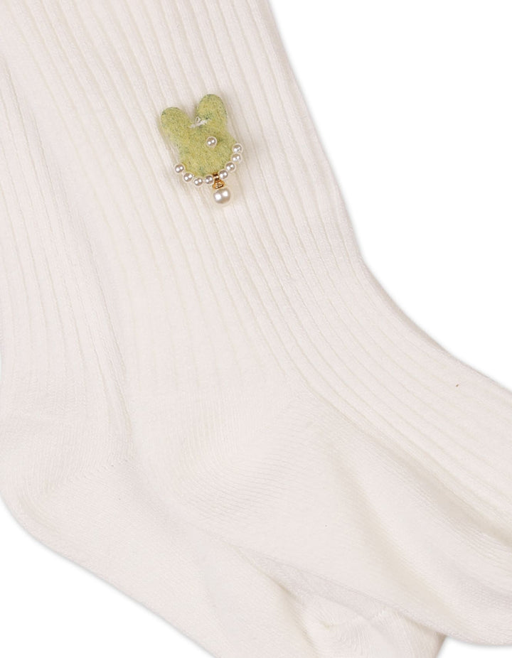 Baby Girls and Girls Leggings Bambies Bunny Applique Off White at Zubaidas