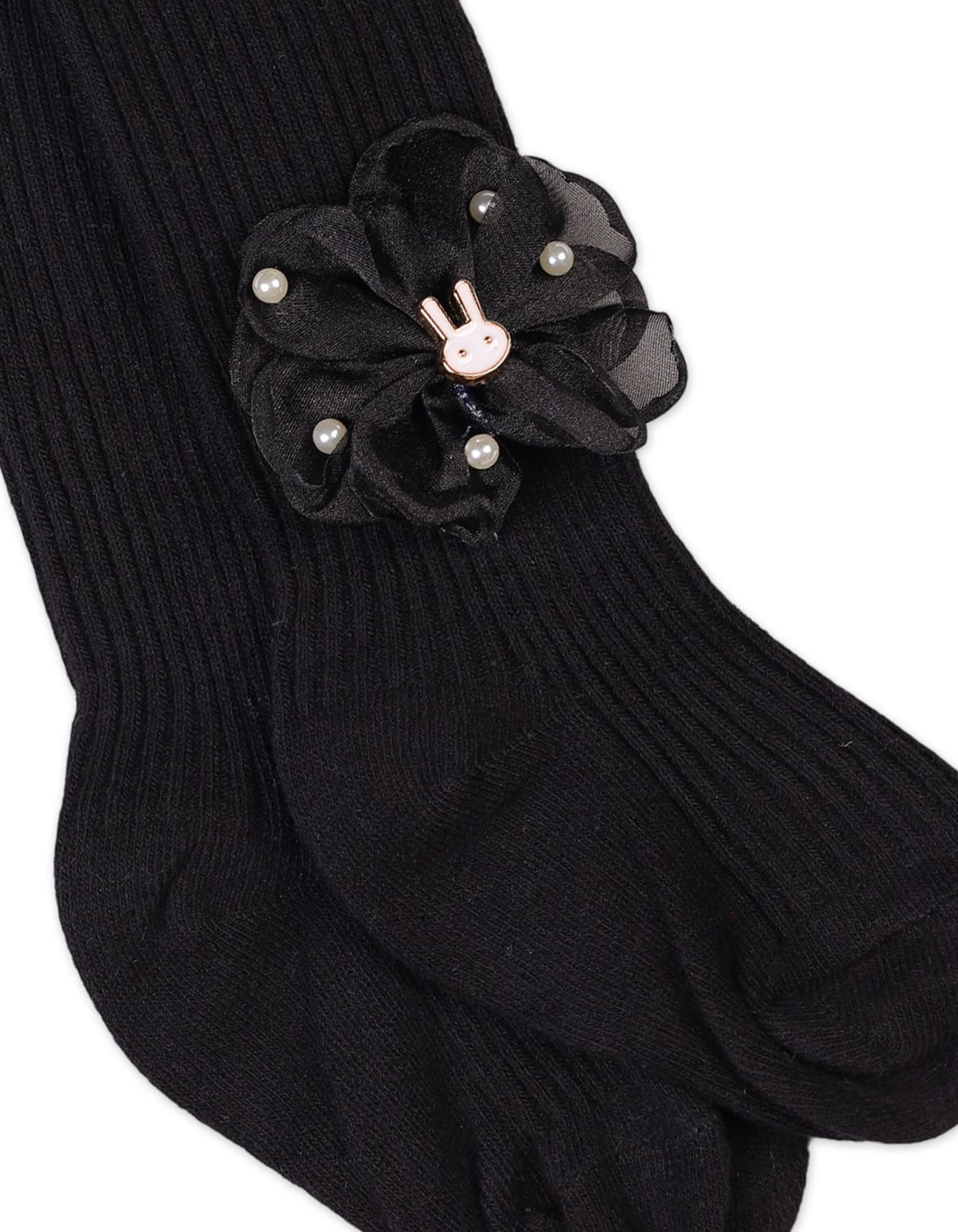 Baby Girls and Girls Leggings Bambies Ribbed Floral Black at Zubaidas