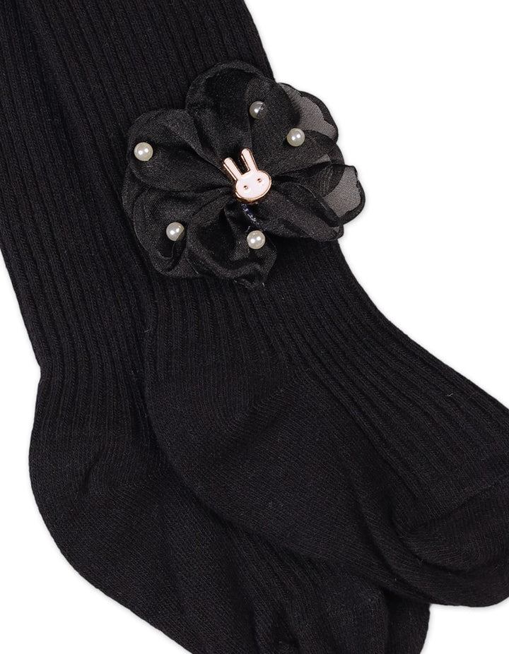 Baby Girls and Girls Leggings Bambies Ribbed Floral Black at Zubaidas