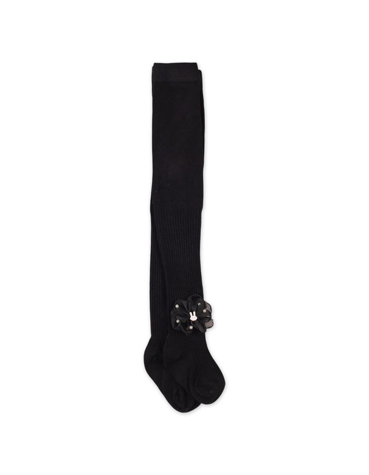 Baby Girls and Girls Leggings Bambies Ribbed Floral Black at Zubaidas