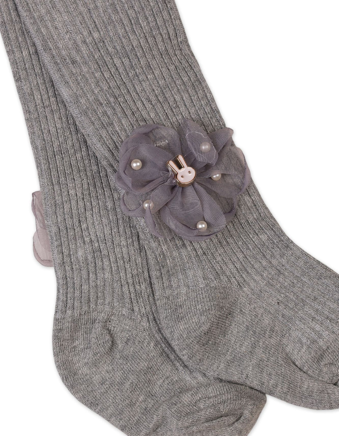 Baby Girls and Girls Leggings Bambies Ribbed Floral Grey at Zubaidas