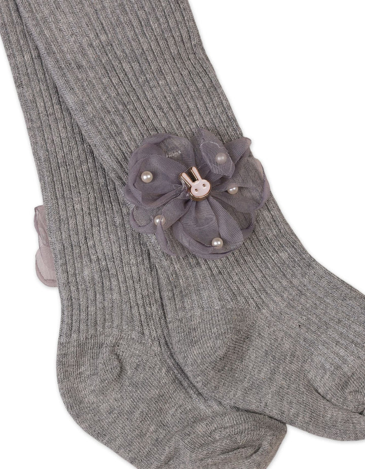Baby Girls and Girls Leggings Bambies Ribbed Floral Grey at Zubaidas