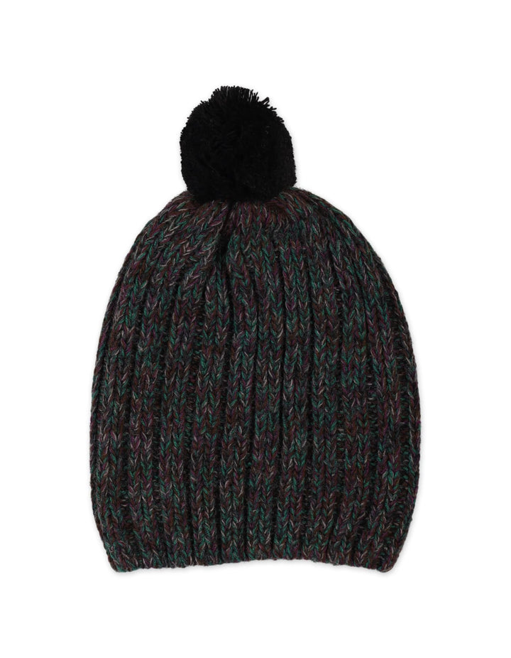 Baby Woolen Pom-Pom Cap Bambies Dark Green and Purple at Zubaidas