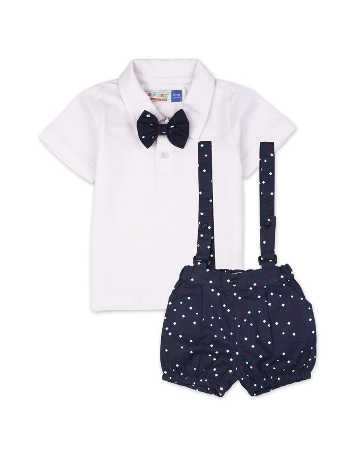 Baby Boys Dungaree Rompers Bambies® White Shirt and Polka Dot Shorts at Zubaidas® - Pakistan’s No. 1 and the most trusted baby and kids store for over 50 years. Shop Online. Nationwide Delivery. Best Prices.