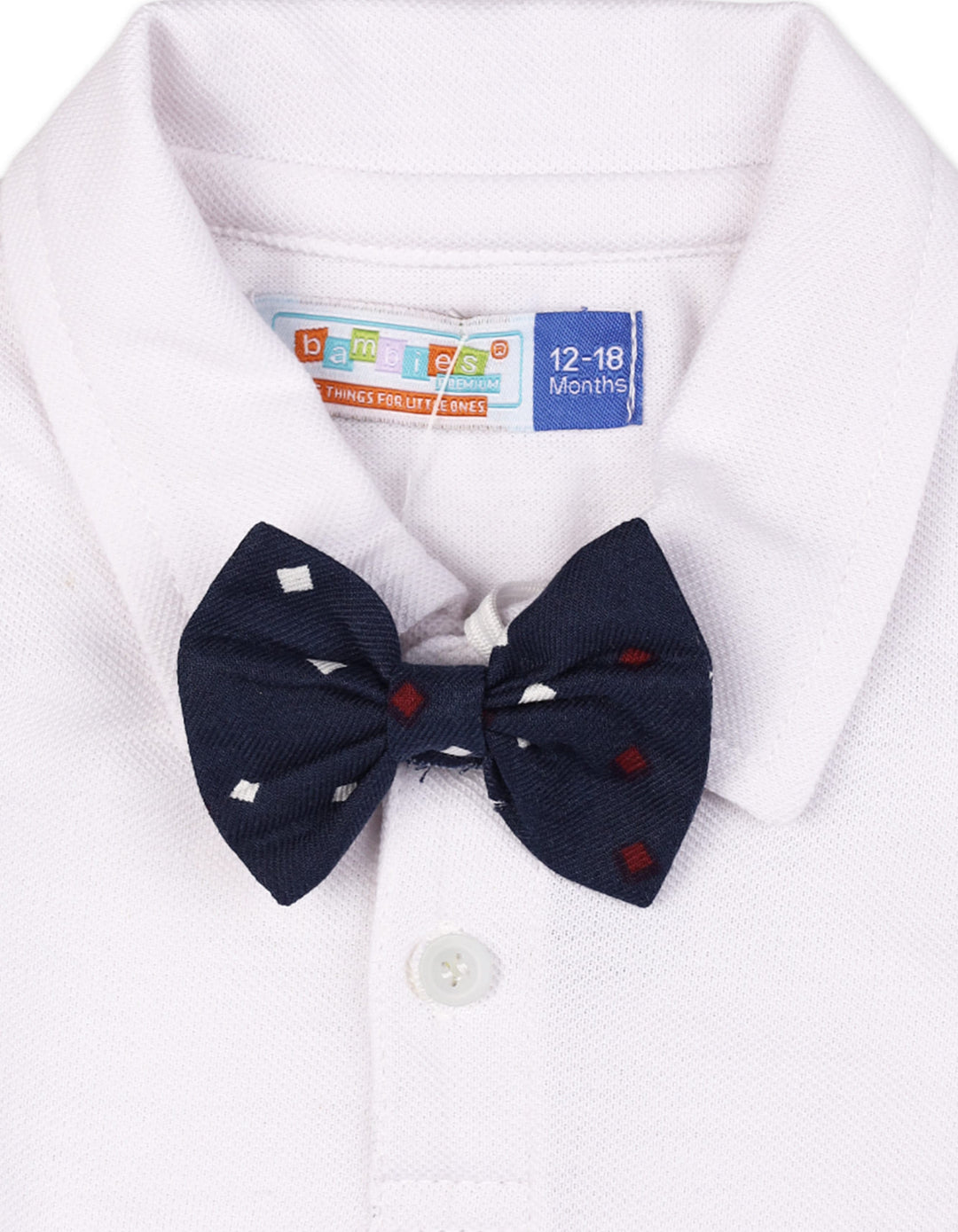 Baby Boys Dungaree Rompers Bambies® White Shirt and Polka Dot Shorts at Zubaidas® - Pakistan’s No. 1 and the most trusted baby and kids store for over 50 years. Shop Online. Nationwide Delivery. Best Prices.