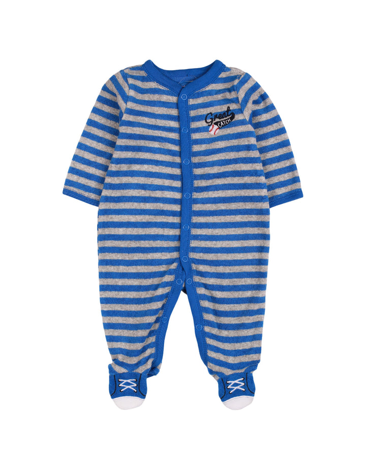 Baby Boys Full Rompers Bambies® Blue and Grey Terry Stripes&nbsp;at Zubaidas® - Pakistan’s No. 1 and the most trusted baby and kids store for over 50 years. Shop Online. Nationwide Delivery. Best Prices.