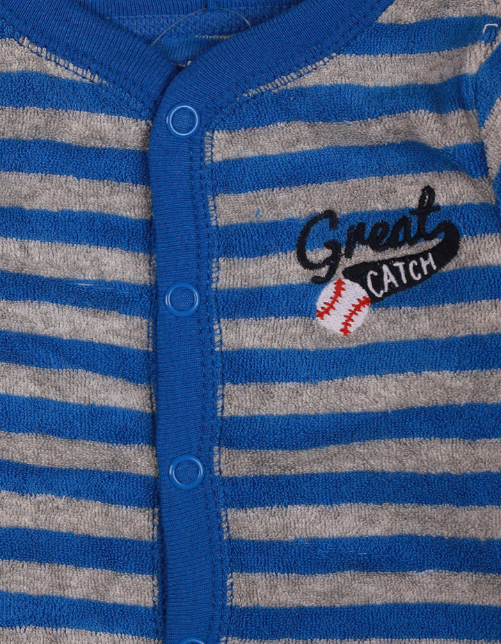 Baby Boys Full Rompers Bambies® Blue and Grey Terry Stripes&nbsp;at Zubaidas® - Pakistan’s No. 1 and the most trusted baby and kids store for over 50 years. Shop Online. Nationwide Delivery. Best Prices.