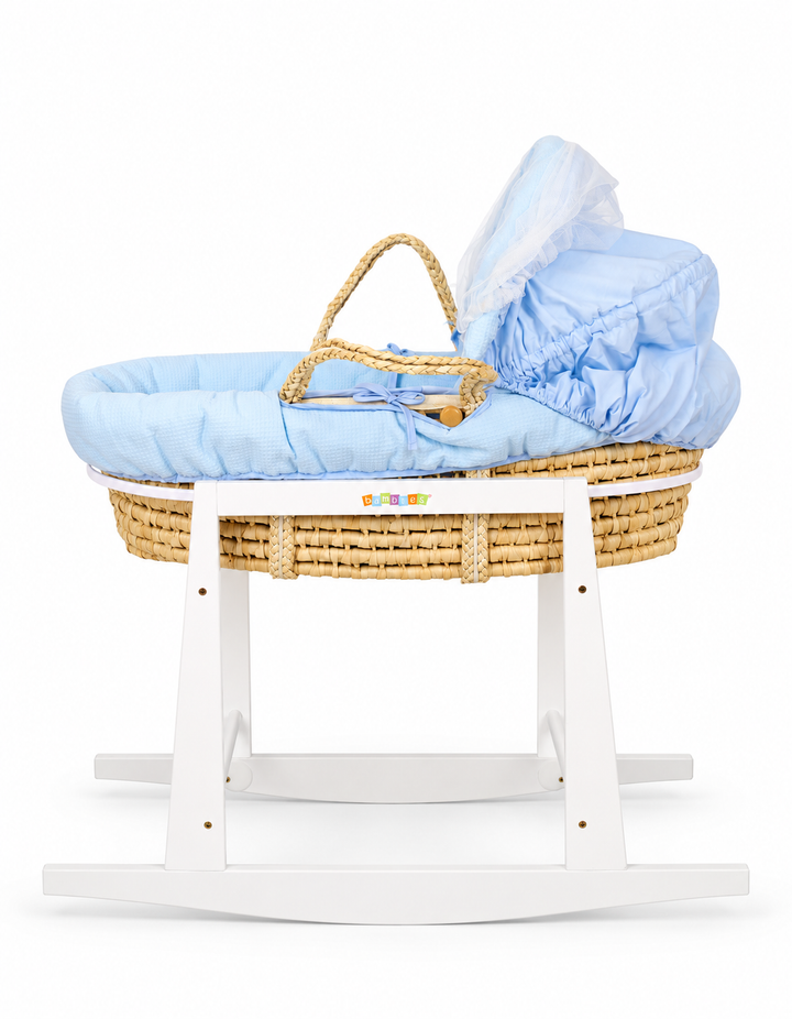 Bambies Moses Basket with Stand Blue at Zubaidas
