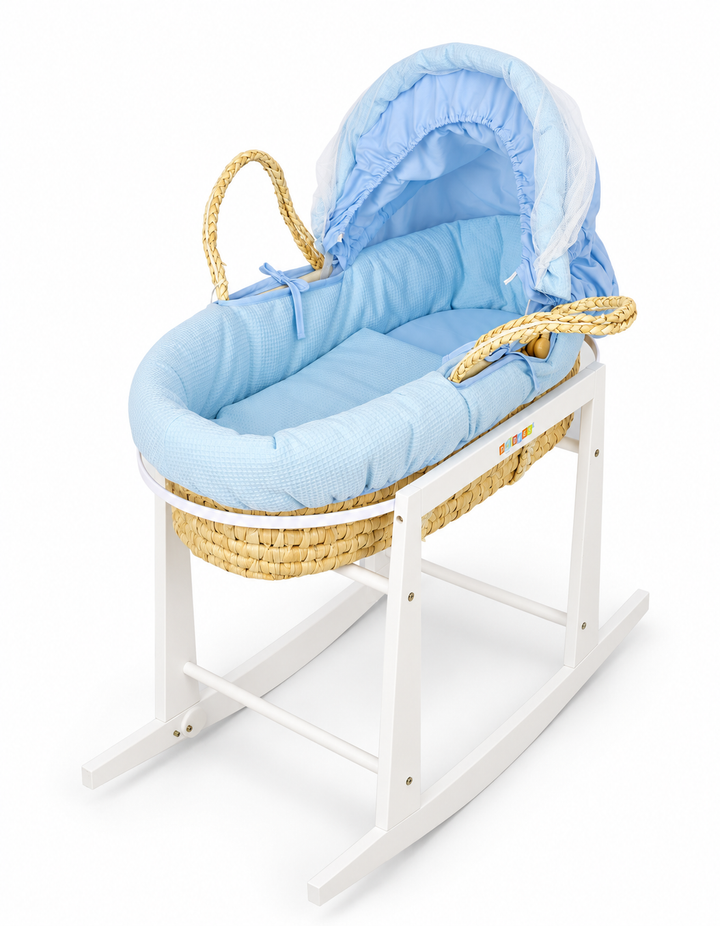 Bambies Moses Basket with Stand Blue at Zubaidas Best Online Baby Kids and Moms Store for over 50 years