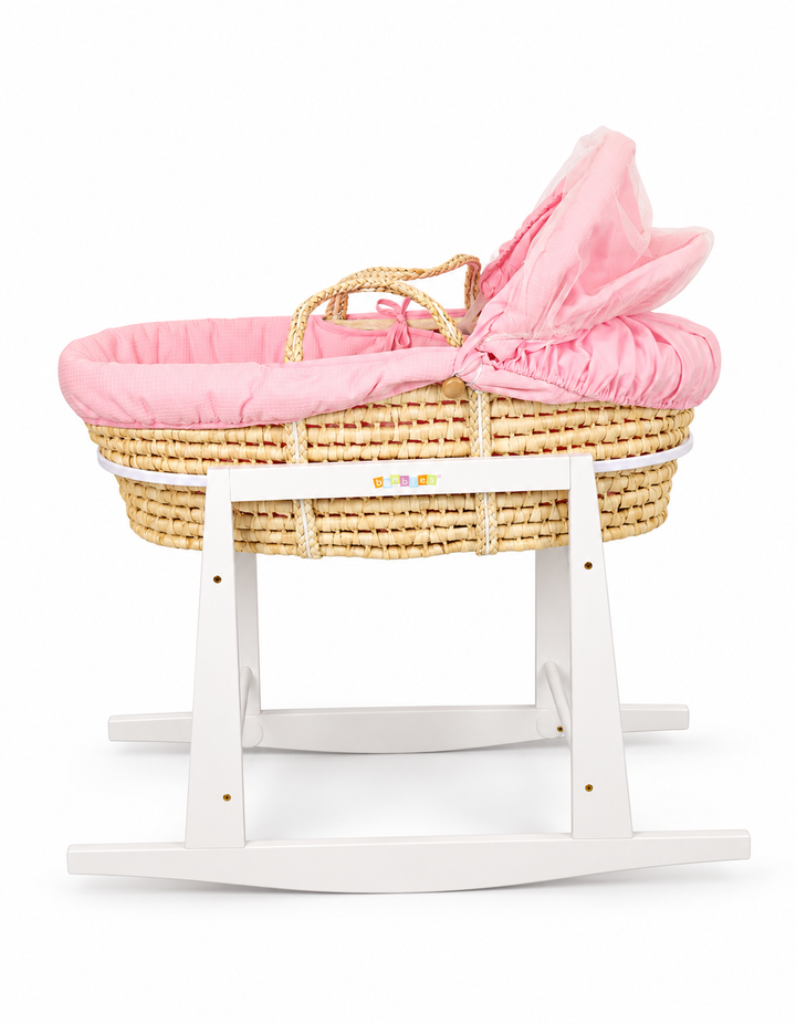 Bambies Moses Basket with Stand Pink at Zubaidas