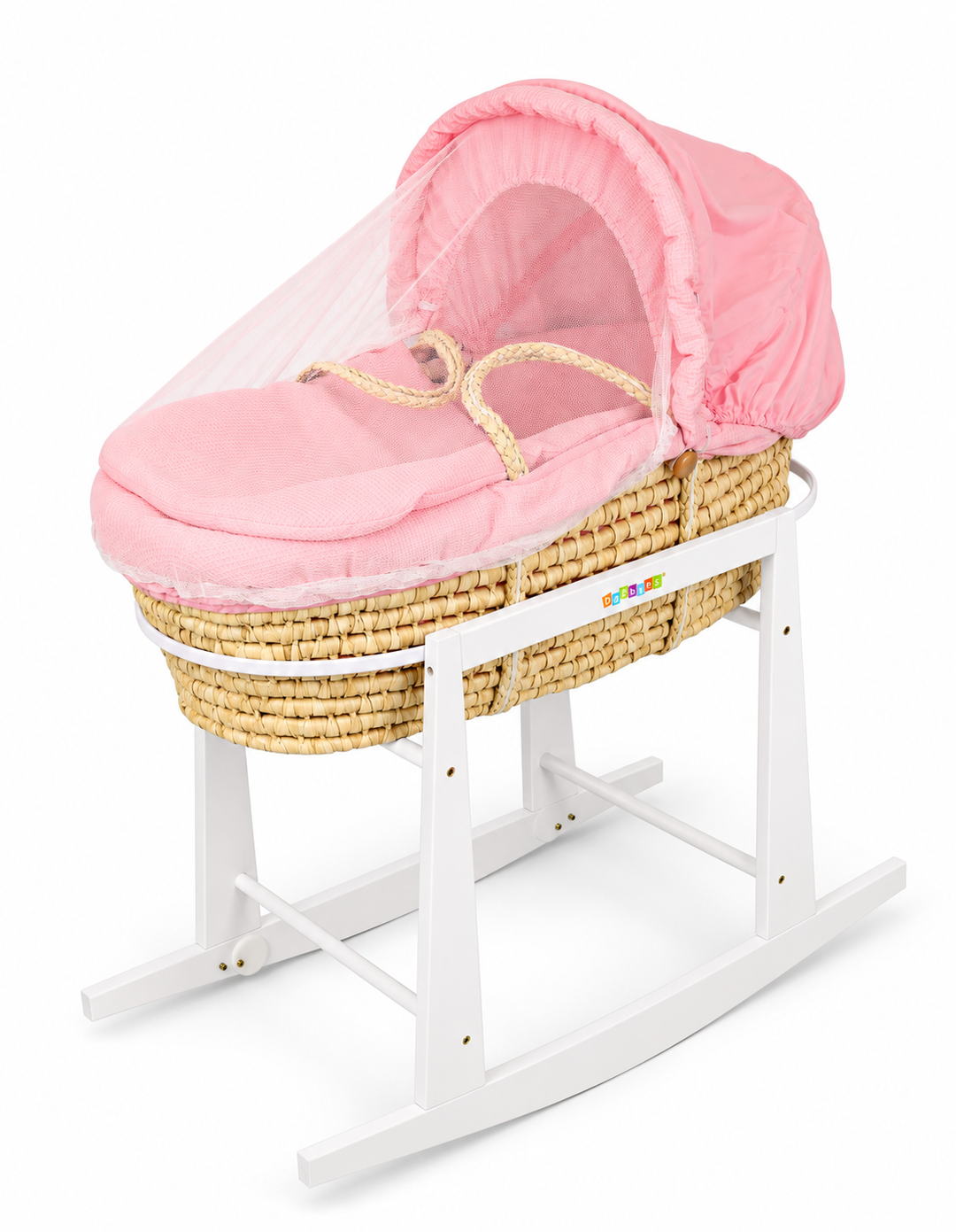 Bambies Moses Basket with Stand Pink at Zubaidas most trusted nursery furniture store in Pakistan for over 50 years