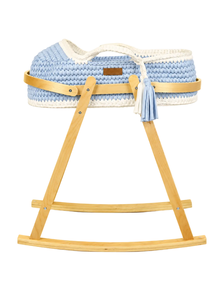 Bambies Premium Moses Basket with Stand Crochet Blue at Zubaidas