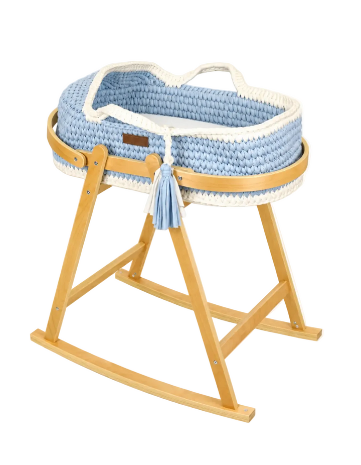Bambies Premium Moses Basket with Stand Crochet Blue at Zubaidas Pakistan