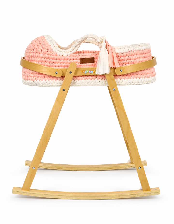 Bambies Premium Moses Basket with Stand Crochet Pink at Zubaidas