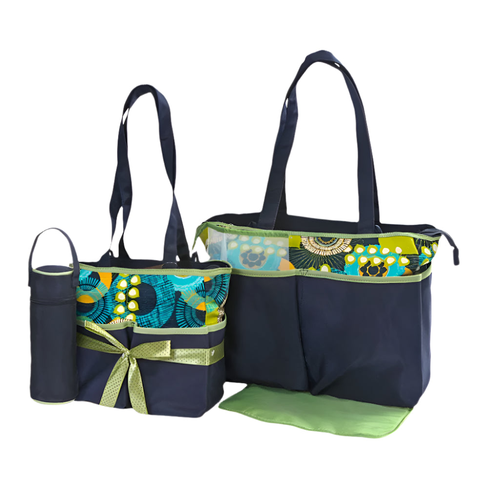 Bambies Amber Tote Diaper Bags 5 Pieces Set - Green & Black at Zubaidas Official™ Pakistan