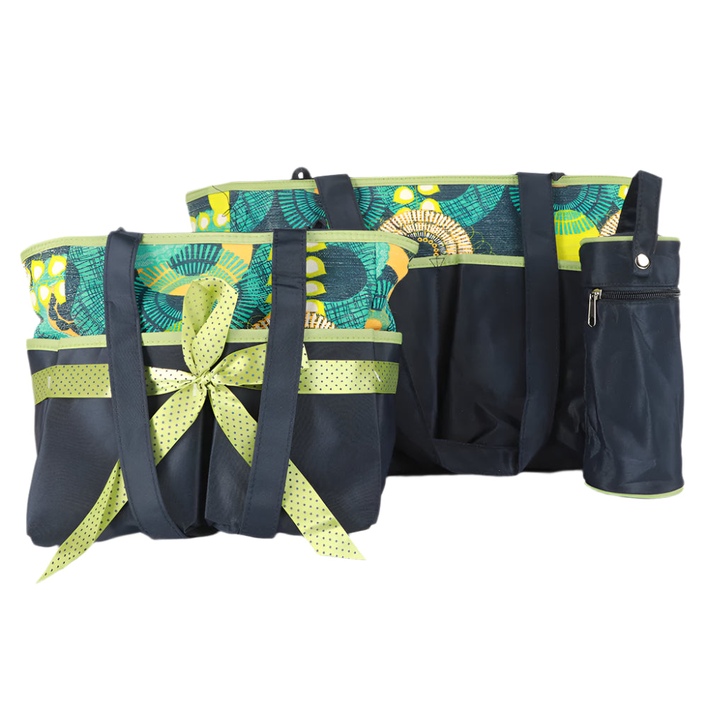 Bambies Amber Tote Diaper Bags 5 Pieces Set - Green & Black at Zubaidas Official™ Pakistan