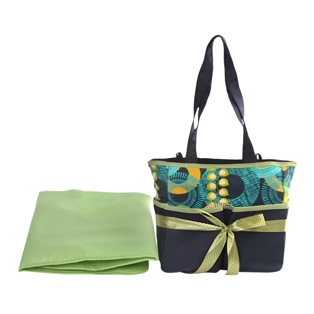 Bambies Amber Tote Diaper Bags 5 Pieces Set - Green & Black at Zubaidas Official™ Pakistan