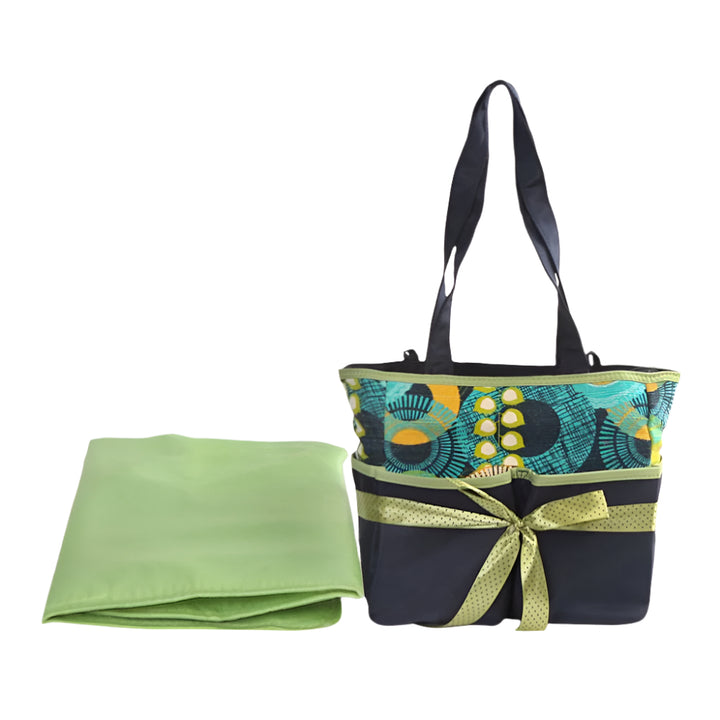 Bambies Amber Tote Diaper Bags 5 Pieces Set - Green & Black at Zubaidas Official™ Pakistan
