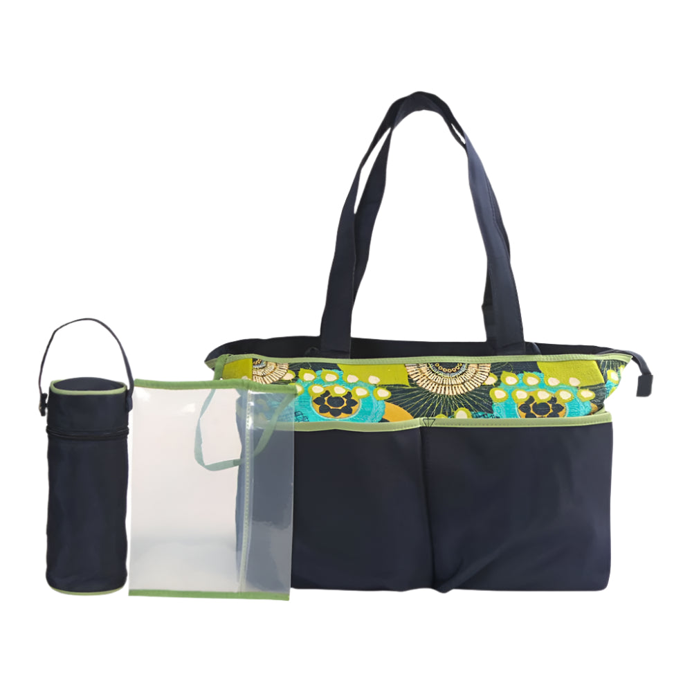 Bambies Amber Tote Diaper Bags 5 Pieces Set - Green & Black at Zubaidas Official™ Pakistan