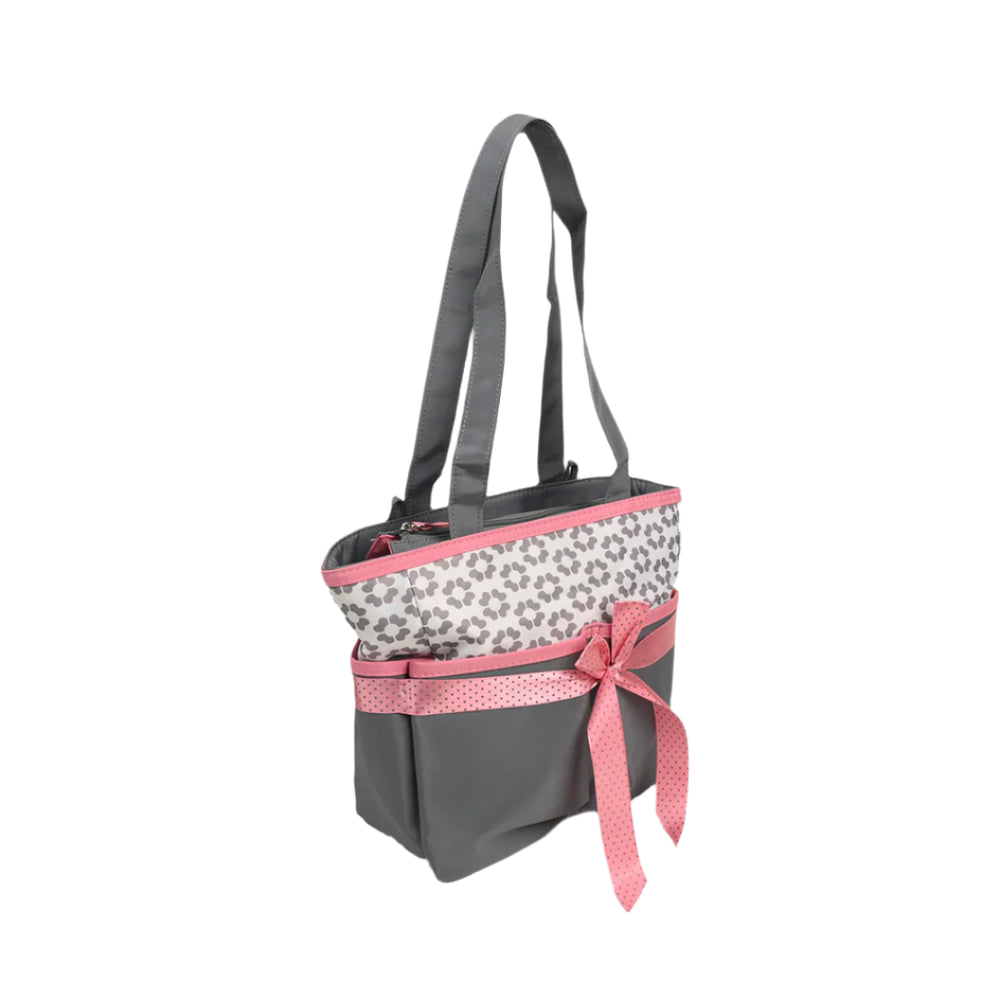 Bambies Amber Tote Diaper Bags 5 Pieces Set - Pink & Grey at Zubaidas Official™ Pakistan