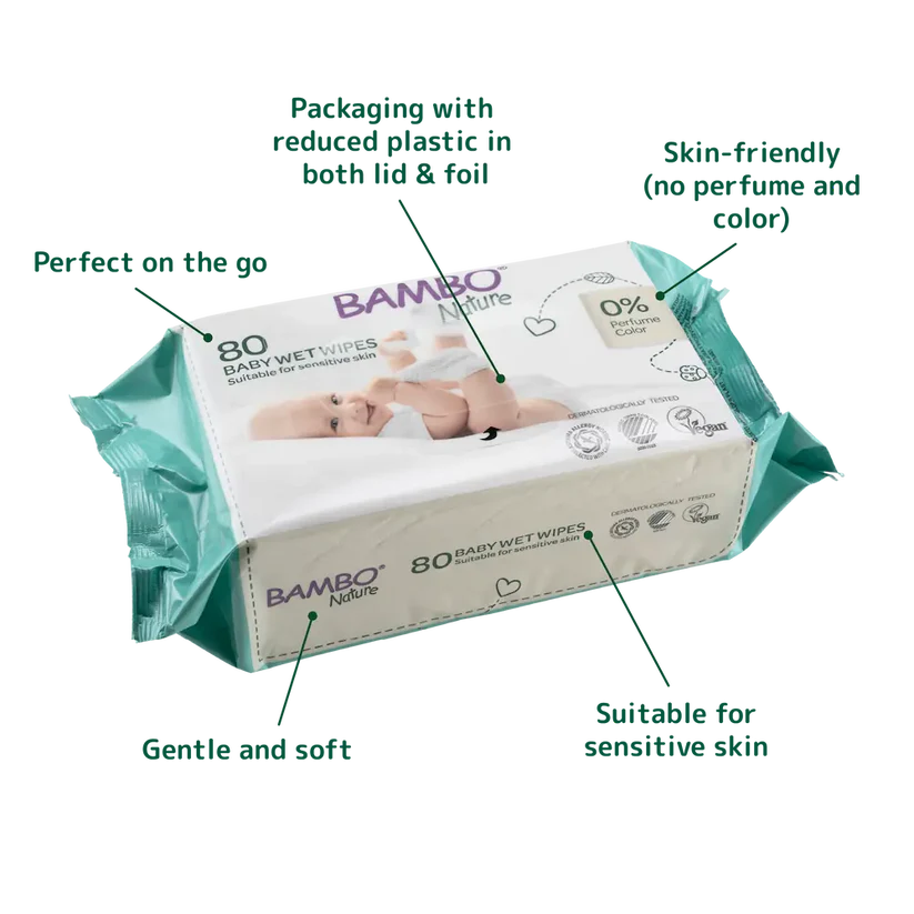 Bambo Nature Baby Wet Wipes 80 Pieces at Zubaidas Online Pakistan