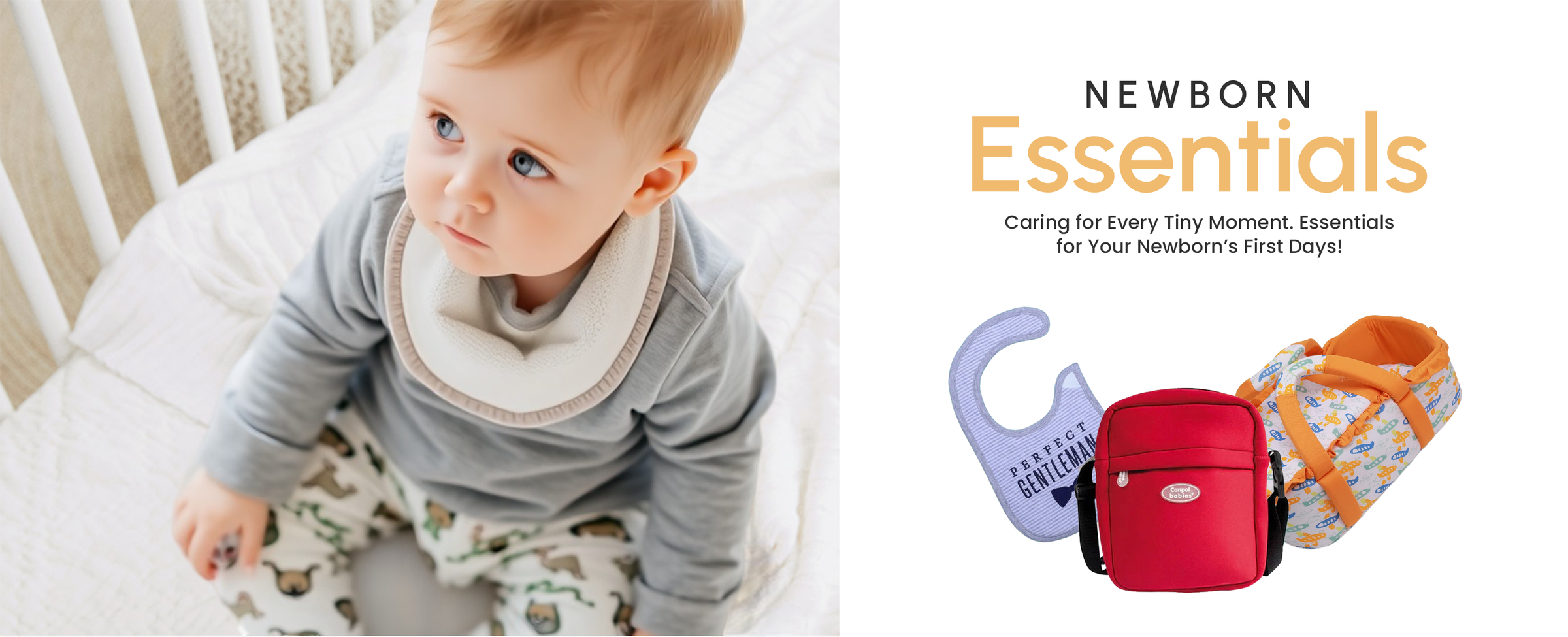 Shop the exquisite Newborn Essentials Collection at Zubaidas Official™ – Pakistan’s No. 1 and the most trusted baby store for over 50 years. Bodysuits, sleep suits, night suits, vests, newborn gift sets, bath towels, bibs, burp cloths, feeder covers, caps, mittens, booties, carry nests, carry cribs, pillows and pillow sets, nursing pillows, wrapping swaddling and changing sheets etc. Every article is designed in charming themes and premium fabrics, ensuring safety, quality, comfort and elegance for newborns