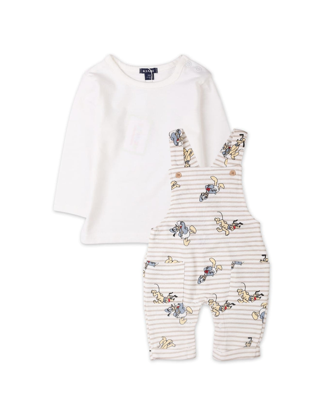 Children 2 Pieces Dungaree Winter Clothing Bambies Striped Cream and Beige at Zubaidas