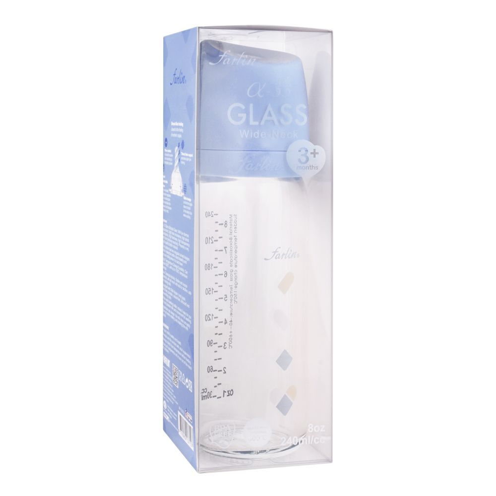 Farlin Wide-Neck Glass Feeding Bottle 240ml – Blue at Zubaidas® - Pakistan’s No. 1 and the most trusted baby and kids store for over 50 years. Shop Online. Nationwide Delivery. Best Prices.