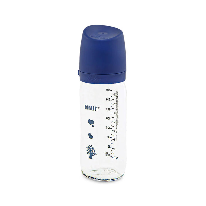 Zubaida's Farlin Wide-Neck Glass Feeding Bottle 240ml - Blue - AB-32014-02