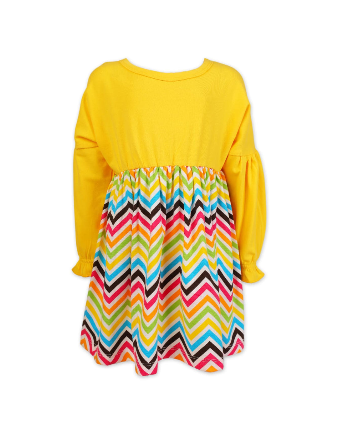 Girls Party Dress Bambies Yellow Bodice with Chevron Print at Zubaidas