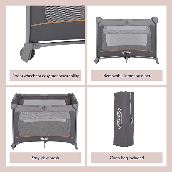 Graco® Contour® Travel Cot with Bassinet Pebble 9E989PBLEU at Zubaidas® - Pakistan’s No. 1 and the most trusted baby and kids store for over 50 years. Shop Online. Nationwide Delivery. Best Prices.