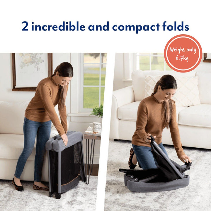 Graco® FoldLite™ LX Travel Cot with Bassinet Midnight 9AW998MDNEU at Zubaidas® - Pakistan’s No. 1 and the most trusted baby and kids store for over 50 years. Shop Online. Nationwide Delivery. Best Prices.