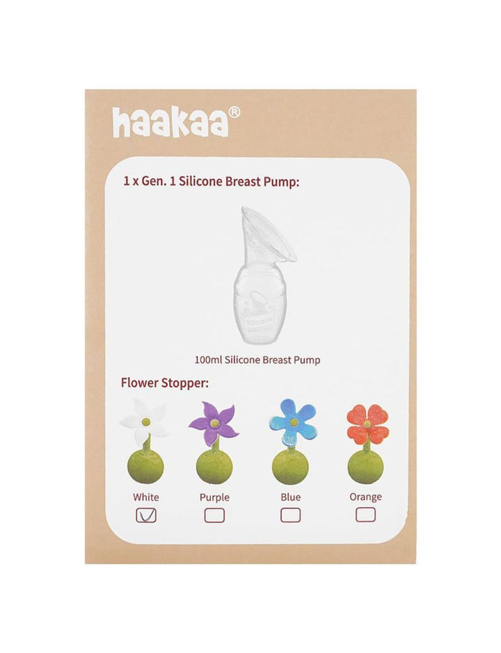 Haakaa Silicone Breast Pump with Flower Stopper 100 ML Gift Box, 254 Grams GBHK020-W. Shop Original Online at Zubaidas® - Pakistan’s No. 1 and the most trusted baby and kids store for over 50 years. Nationwide Delivery. Best Prices.