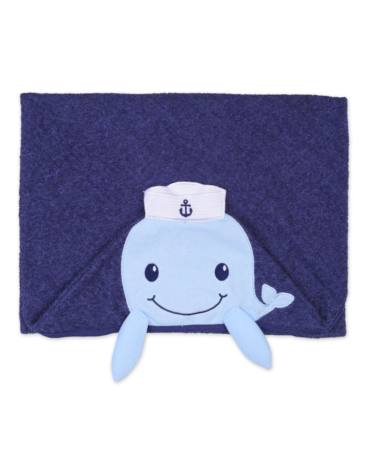 Infant Boys Bath Towel Hooded Whale Blue and Navy Blue at Zubaidas Online Pakistan