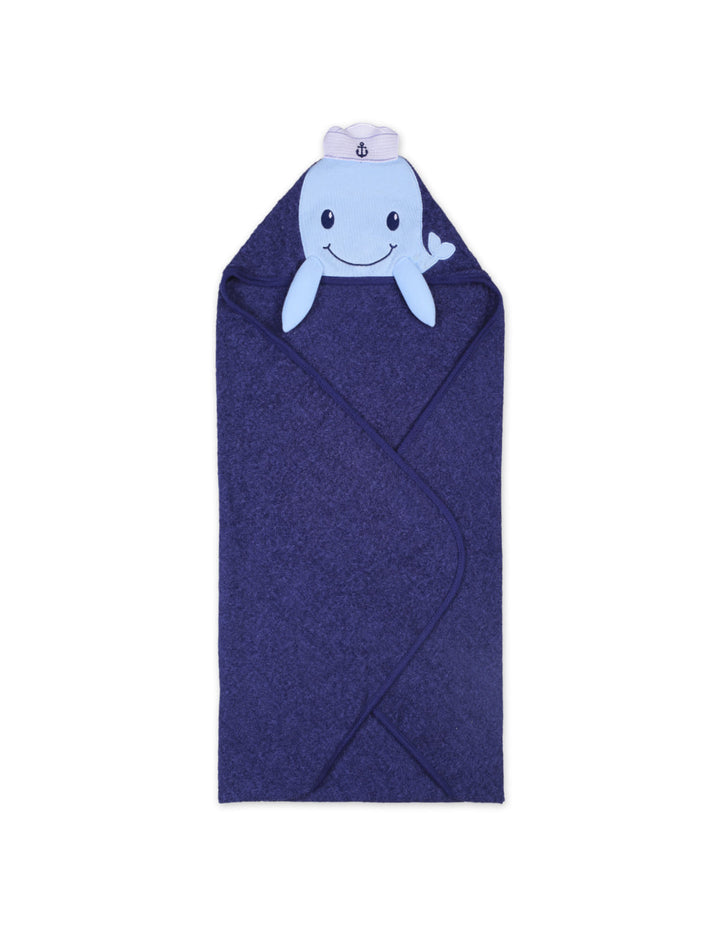 Infant Boys Bath Towel Hooded Whale Blue and Navy Blue at Zubaidas