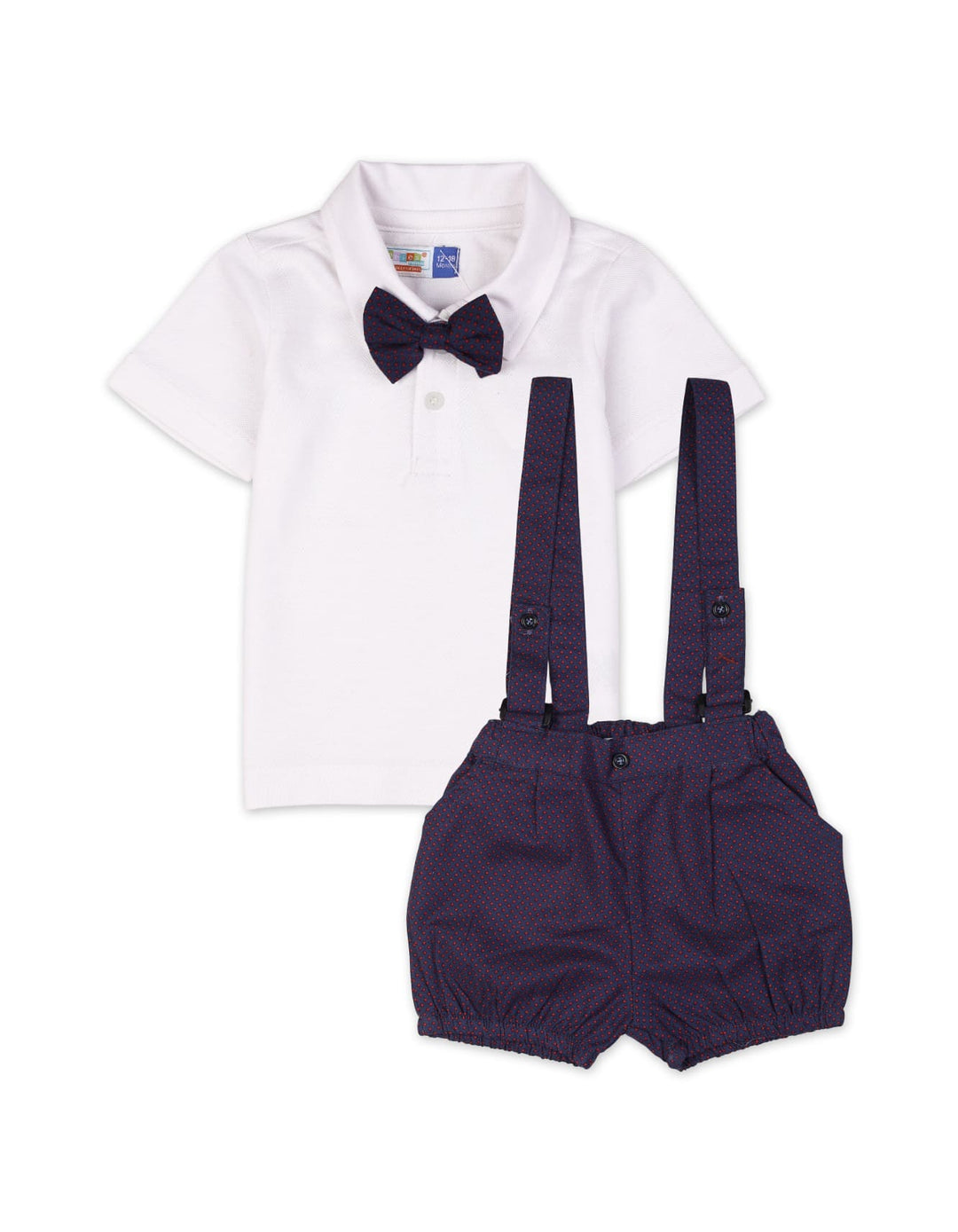 Infant Boys Dungaree Romper Bambies White and Navy at Zubaidas