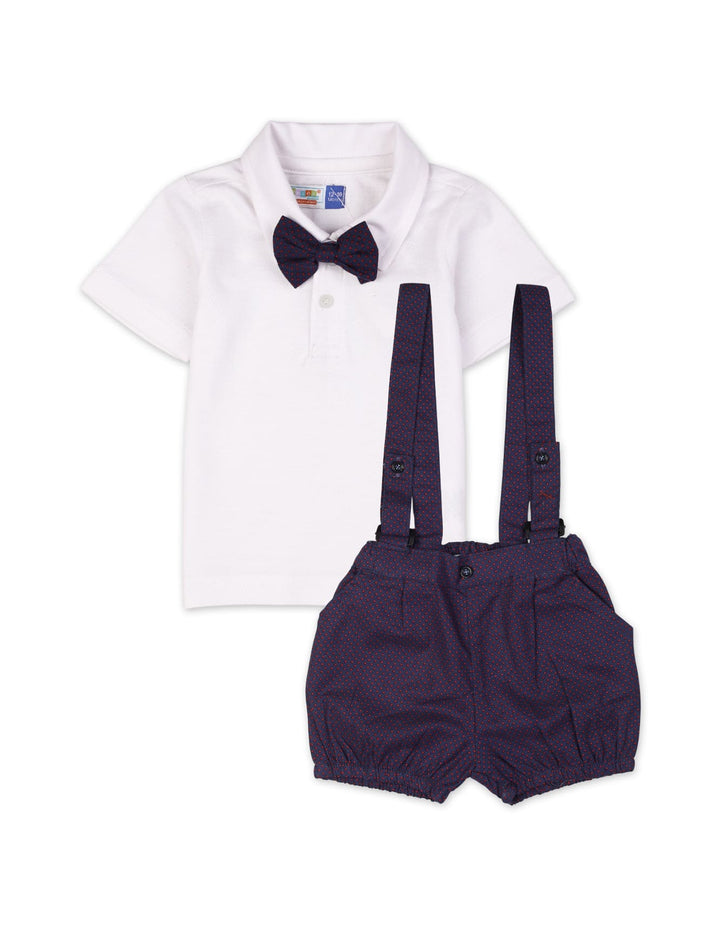 Infant Boys Dungaree Romper Bambies White and Navy at Zubaidas