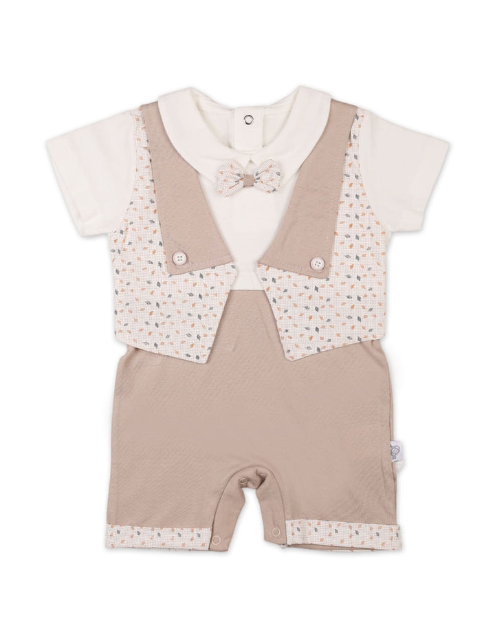 Infant Boys Summer Romper Beige and White Premium Turkish Collection at Zubaidas