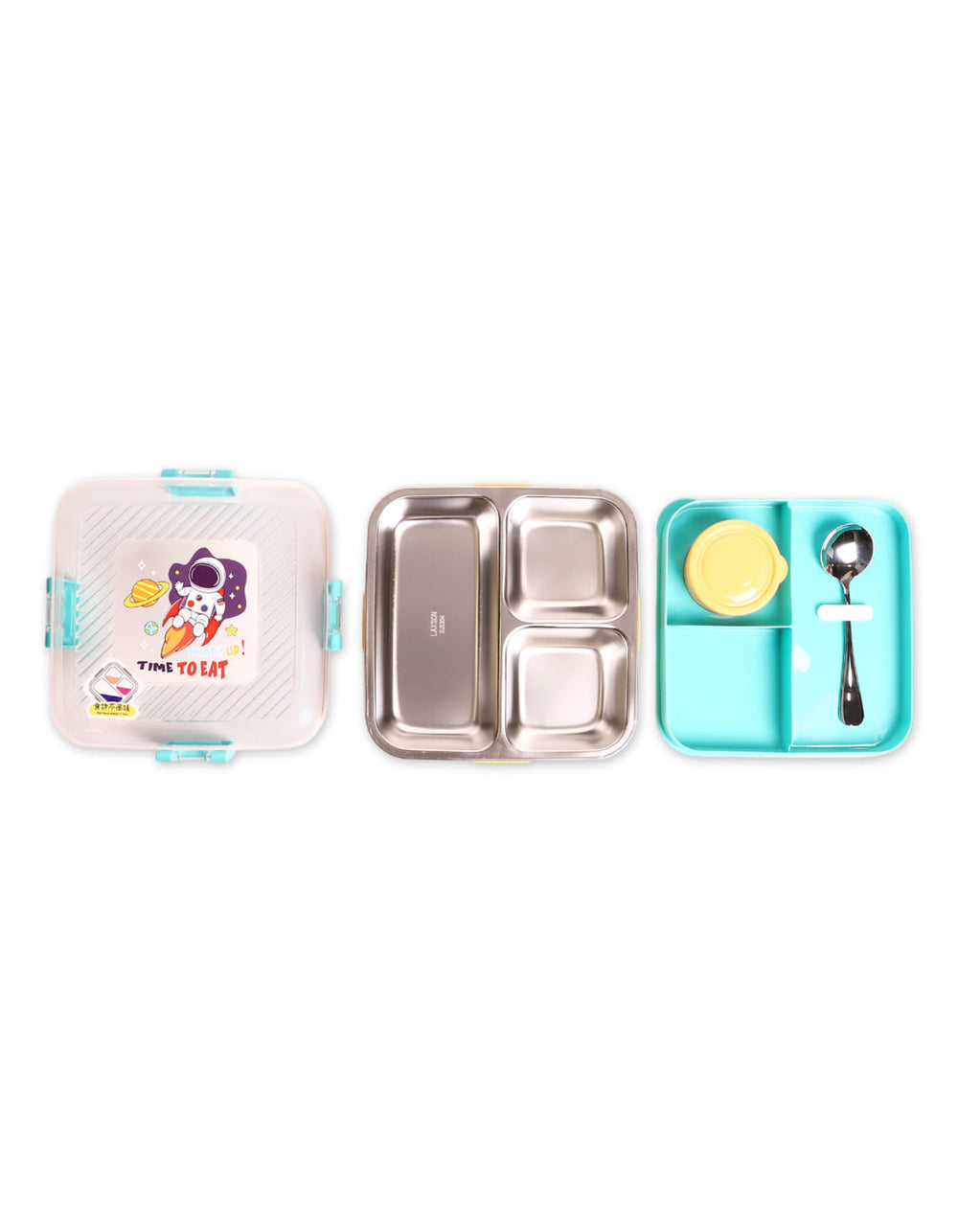 Lunch Box Space Theme Stainless Steel Compartments, Spoon &amp; Side Container – Safe, Durable &amp; Perfect for School from Zubaidas® - Pakistan’s No. 1 and the most trusted baby and kids store for over 50 years. Nationwide Delivery. Best Prices.