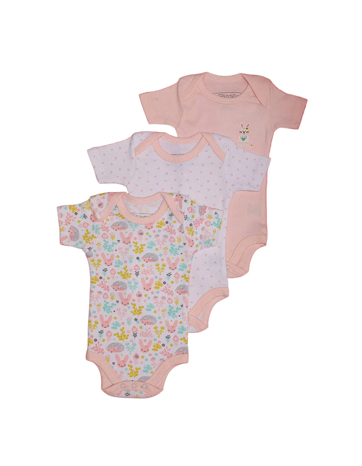 Newborn Baby Girls Body Suits Pack of 3 Bambies Light Pink at Zubaidas