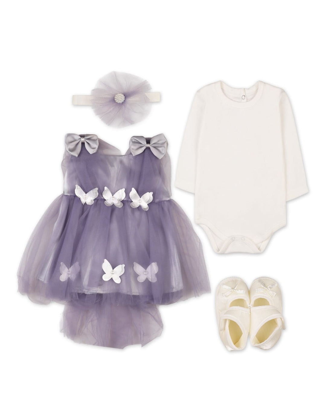 Newborn Baby Girls Gift Sets Bambies 4 Pieces Purple and White at Zubaidas