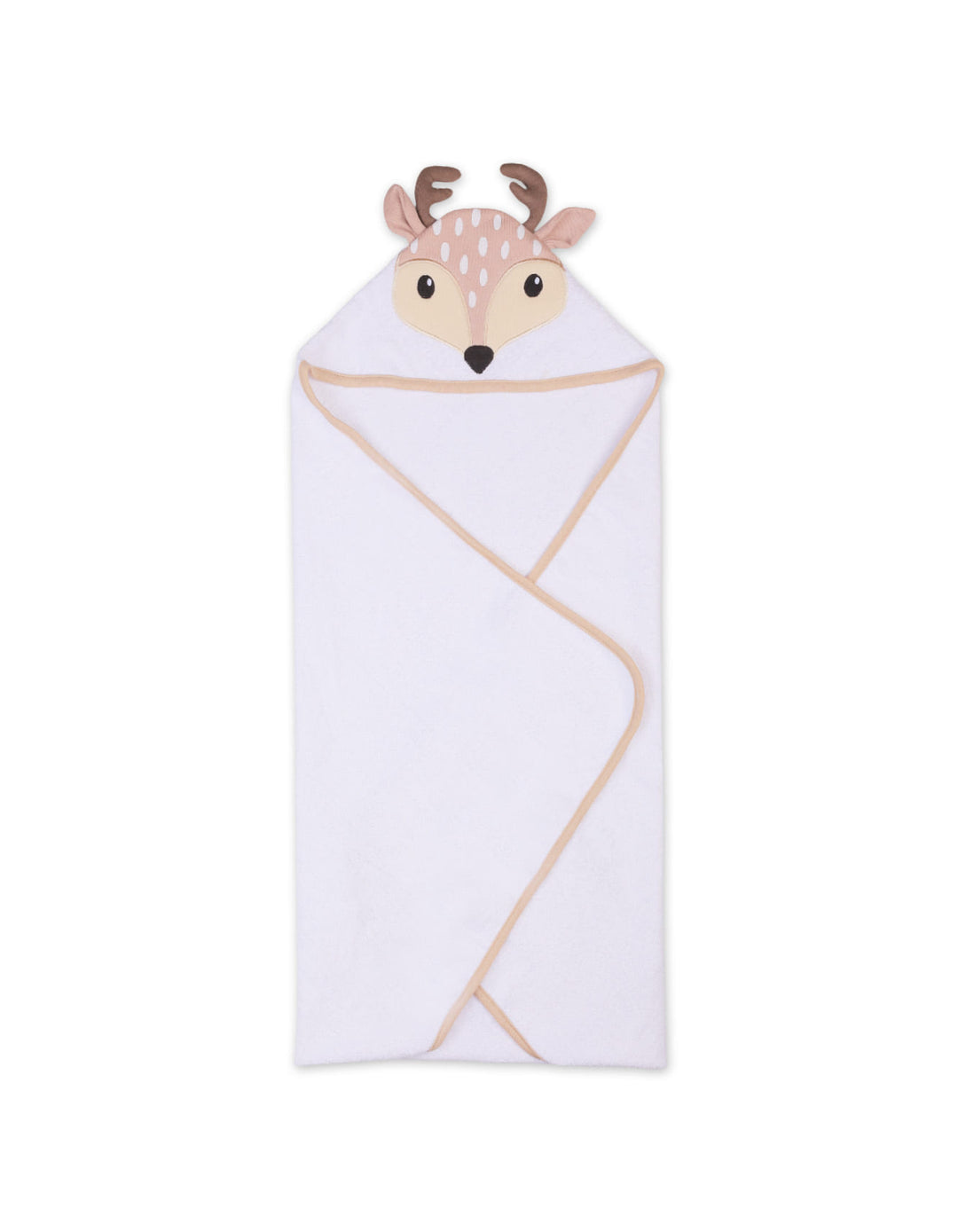 Newborn Bath Towel Hooded Deer White and Beige at Zubaidas
