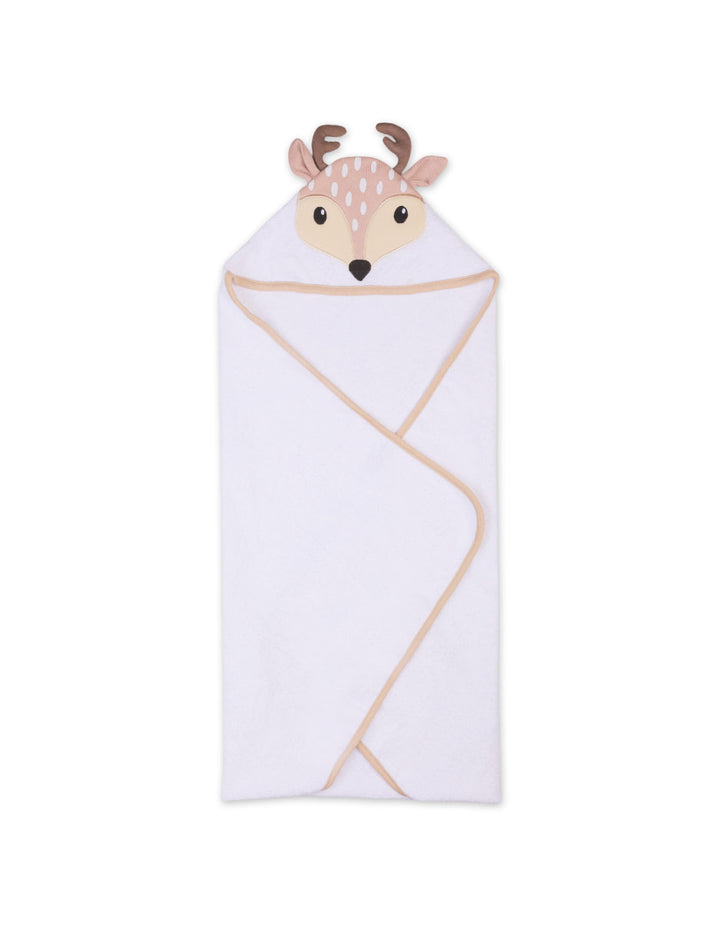Newborn Bath Towel Hooded Deer White and Beige at Zubaidas