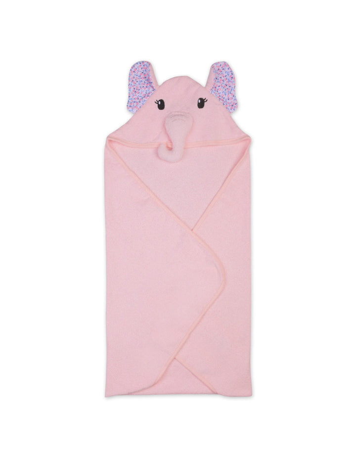 Newborn Girl Bath Towel Hooded Elephant Pink at Zubaidas